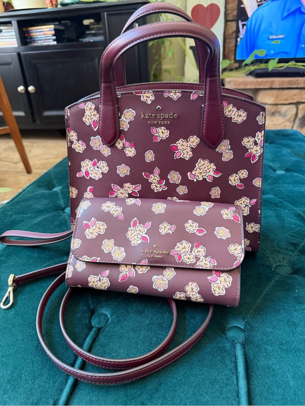 Kate Spade Burgundy Tinsel Satchel Set